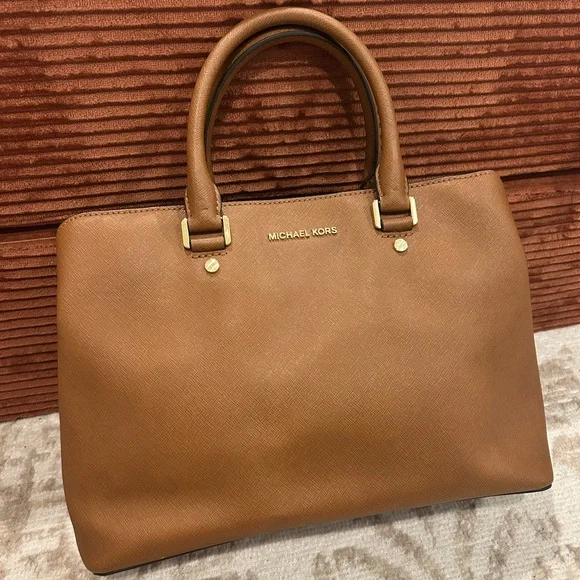 Michael Kors Brown Leather Purse with Gold Accents - Picture 1 of 10